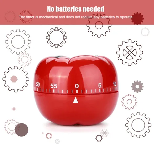 Vista 6 de Temporizador de cocina mecánico estilo tomate Fácil de usar, sin batería Perfecto para cocinar y hornear Reloj temporizador lindo y decorativo