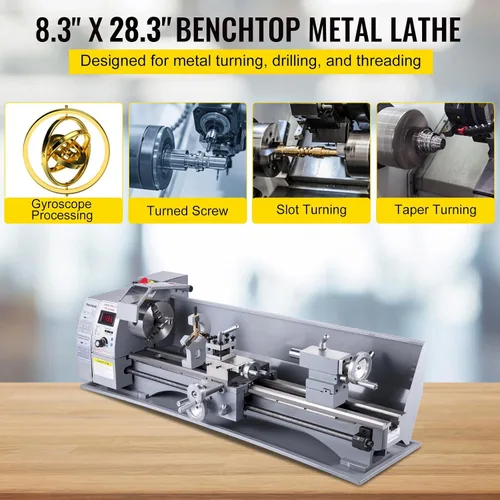 Vista 2 de VEVOR Torno de metal, Mini máquina de torno de 210x720, Cambio de velocidad variable de 2500 RPM, Mini torno de precisión de 750W, Torno de trabajo