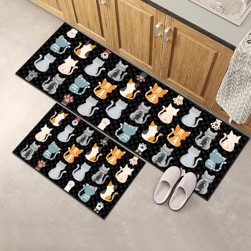 Vista 6 de JWXCBIM Juego de 2 alfombras de cocina con diseño de gato, decoración de estilo granja campestre, tapete de piso de cocina, alfombra antideslizante