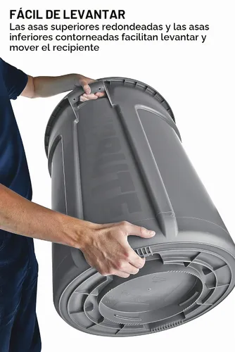 Vista 4 de Rubbermaid Commercial Products BRUTE - Bote de basura resistente de 10 galones, color negro, basurero para el hogar, cochera, centro comercial