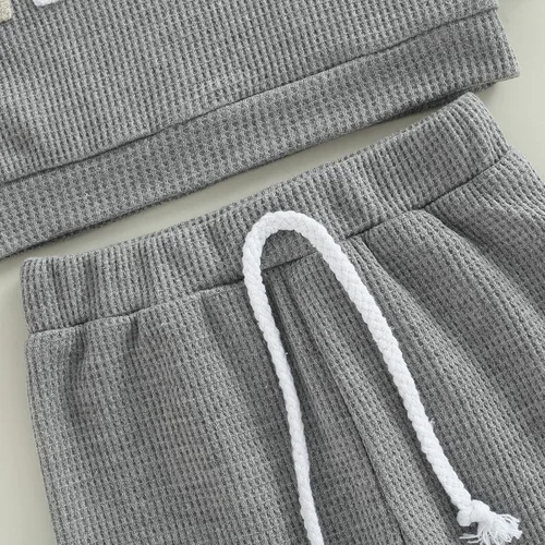 Vista 6 de TFFR Conjunto de sudadera de manga larga con estampado de gofres para bebés y niños pequeños y niñas