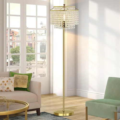 Vista 10 de Luvkczc Lámpara de pie de cristal, lámparas de pie modernas de 64 pulgadas de alto con pantalla de doble capa, interruptor de pie de encendido