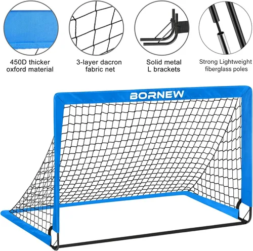 Vista 3 de Kids Soccer Goal for Backyard Set - 2 Set of 6X4 / 4X3 ft Toddler Soccer Nets Training Equipment, Soccer Ball, Pop Up Portable Soccer Set for Kids