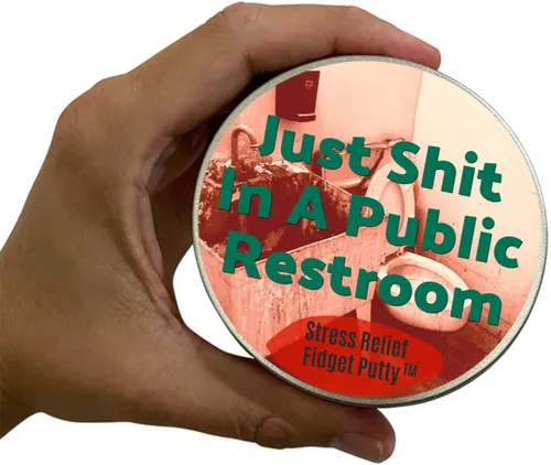 Vista 5 de Just Sh*t in a Public Restroom Stress Putty – Divertida broma de baño – Masilla de terapia novedosa para los amantes de los viajes – Rojo, juguete