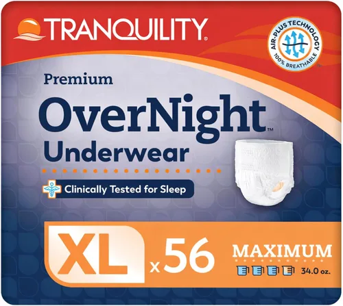 Vista 16 de Tranquility Premium OverNight - Ropa interior absorbente desechable, máxima protección, talla XS, 88 unidades, cintura 43-71 cm - Máxima absorción