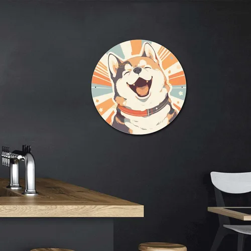 Vista 5 de Lygond Letrero de metal para pared, diseño de perro de Akita feliz en círculos de rayas vintage, letrero de lata para regalo, 12 x 12 pulgadas