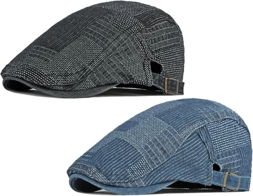 Vista 8 de Paquete de 2 gorras planas de algodón a cuadros para hombre, diseño de Ivy Cabbie Golf Gatsby