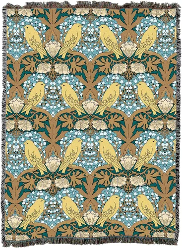 Vista 24 de Pure Country Weavers C.F.A. Voysey - Manta azul con diseño de pájaros y bayas, para manualidades y manualidades, manta tejida de algodón, fabricada