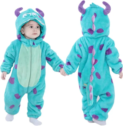 Vista 97 de Mameluco unisex de franela para bebé, disfraz de animal con capucha de dibujos animados