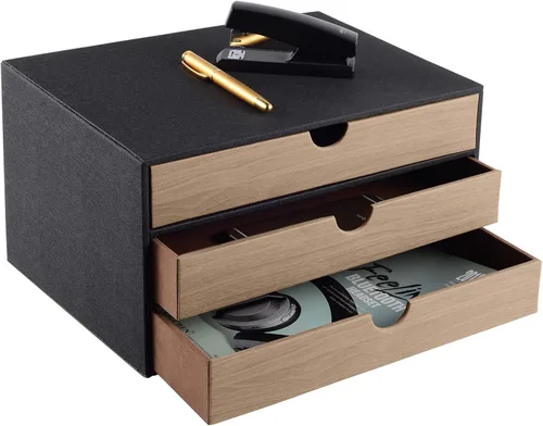 Vista 10 de Organizador de escritorio de piel sintética con 3 cajones, suministros de oficina ejecutivos, archivador A4, soporte para joyas, facturas, papel