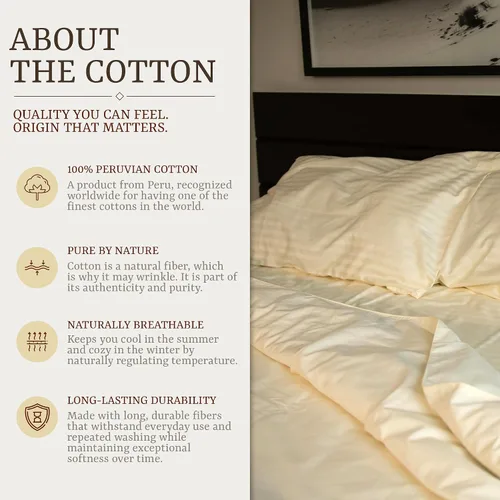 Vista 9 de Perú Pima – Juego de sábana de cama de 285 hilos – 100 % algodón peruano Pima – De percal Blanco