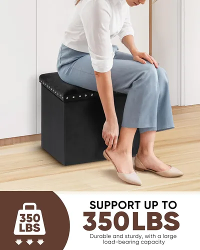 Vista 4 de B FSOBEIIALEO - Otomana de almacenamiento con forma de cubo plegable con capuchón - Otomanas con almacenamiento, cubierta de mesa de café, taburete