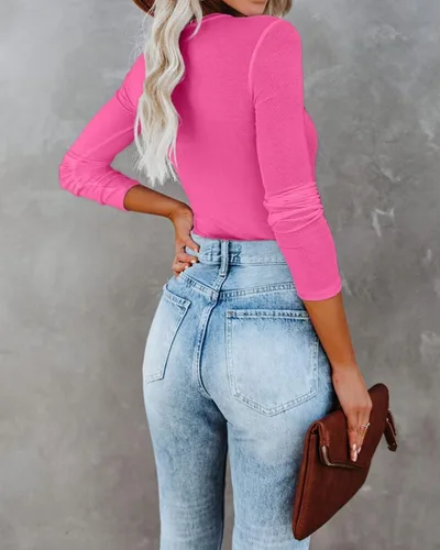 Vista 5 de VICHYIE Camisetas de otoño de manga larga con cuello redondo y cuello redondo para mujer, ajustadas, informales, básicas, blusas de otoño