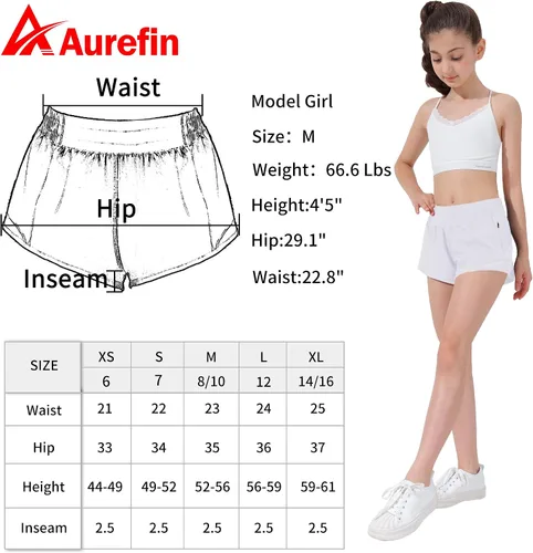 Vista 7 de Aurefin Pantalones cortos deportivos para niñas, pantalones cortos ligeros para correr para adolescentes, niñas, pantalones cortos deportivos