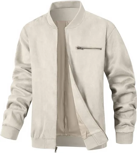 Vista 12 de Chaqueta bomber de gamuza para hombre, casual, ligera, vintage, abrigo universitario