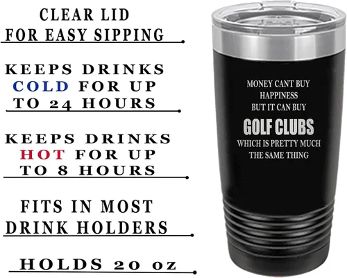 Vista 2 de Rogue River Tactical Funny Money Happiness Golf Clubs - Taza de viaje con tapa aislada al vacío, regalo para golfista, papá, abuelo, pelota (negro)