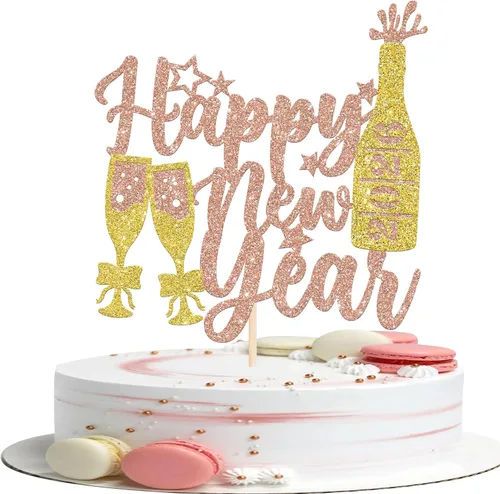 Vista 22 de Rsstarxi 1 paquete de decoración para tartas de Año Nuevo 2024 con purpurina para decoración de pasteles de Año Nuevo 2024, decoración para pasteles