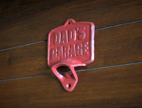 Vista 5 de Dad's Garage Wall Mounted Beer Bottle Opener Colonial Red or Pick Color Cast Iron