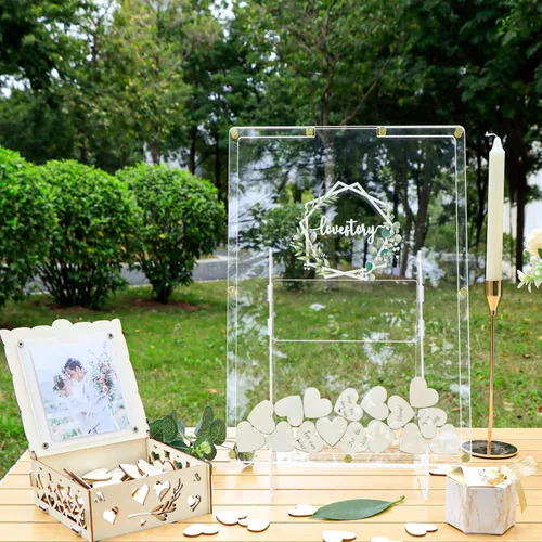 Vista 3 de AerWo Libro de Invitados de Boda Alternativo, Libro de Invitados Recepción de Boda, Caja de Libro de Invitados de Acrílico con Soporte, Caja