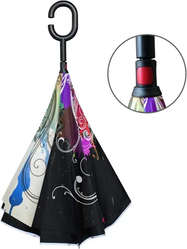 Vista 3 de MRMIAN - Paraguas de lluvia con diseño de mariposa y mariposa, resistente al viento, invertido, con mango de gancho c