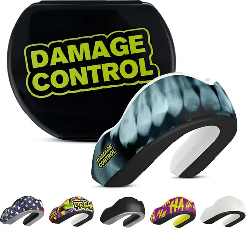 Vista 15 de DAMAGE CONTROL Protector bucal deportivo de impacto extremo con estuche Boil & Bite Fit, almohadillas absorbentes de golpes, funda ventilada