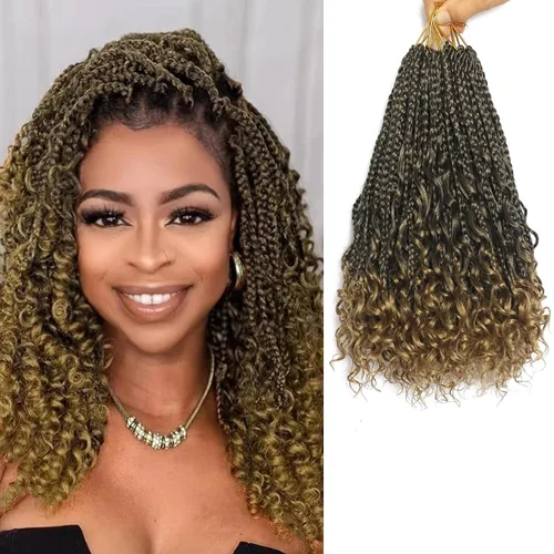 Vista 23 de Flagship 9 Paquetes Goddess Box Braids Cabello de Ganchillo para Mujeres Negras - 10 Pulgadas Pre-enrollado con Puntas Rizadas, Estilo Bohemio 1b