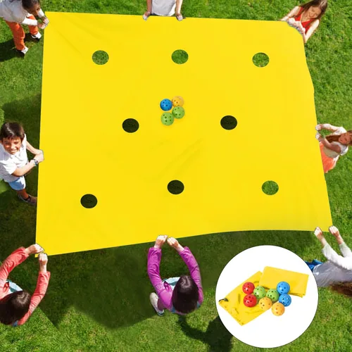 Vista 2 de Sonyabecca Yellow Hole Tarp Team Building Games for Work with 8 Pcs Team Building Ball for Teamwork Group Learning Fun