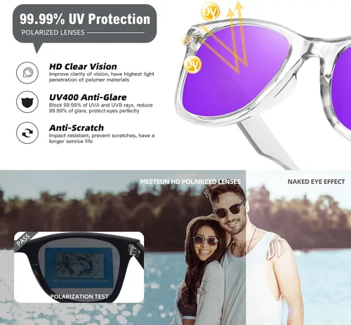 Vista 31 de MEETSUN Polarized Sunglasses for Women Men Classic Retro Square Frame Driving Sun Glasses UV Protection