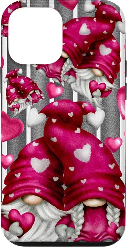 Vista 16 de Pink Heart Pattern On Grey Striped Decor Valentine Gnome Case for iPhone 17