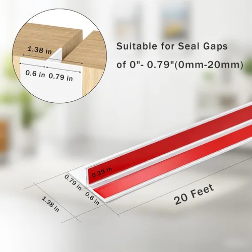Vista 2 de TAROSE Tapón de puerta en forma de T de 20 pies, cinta de sellado de silicona para puertas y ventanas, color blanco, 1.38 pulgadas de ancho