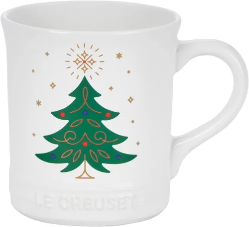Vista 11 de Le Creuset - Taza de cerámica de la colección Noel: Reno, 14 onzas, blanco con aplicación Noel Collection