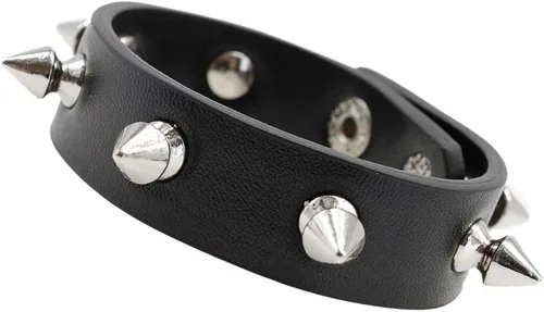Vista 2 de Leather Spike Bracelet Punk Studded Rivet Cuff Black Wristband