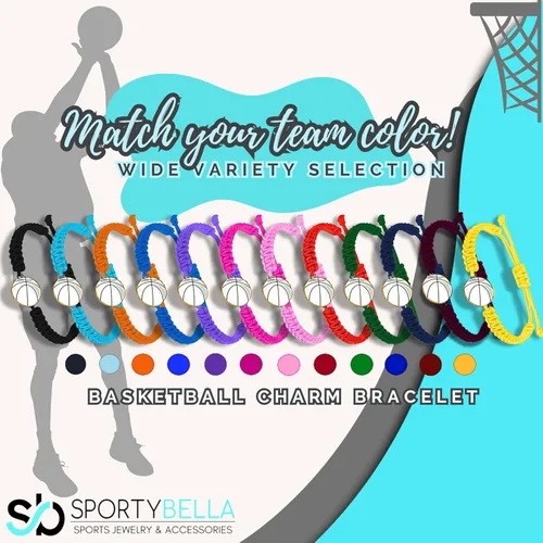 Vista 2 de Sportybella Pulsera unisex con dije de baloncesto – Pulsera de amistad ajustable con dije de baloncesto