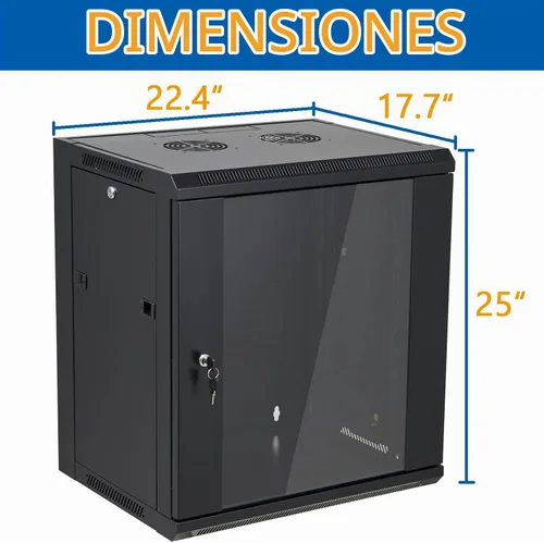 Vista 2 de Gabinete de servidor de montaje en pared de 12U Gabinete de red Rack Enclosure Puerta