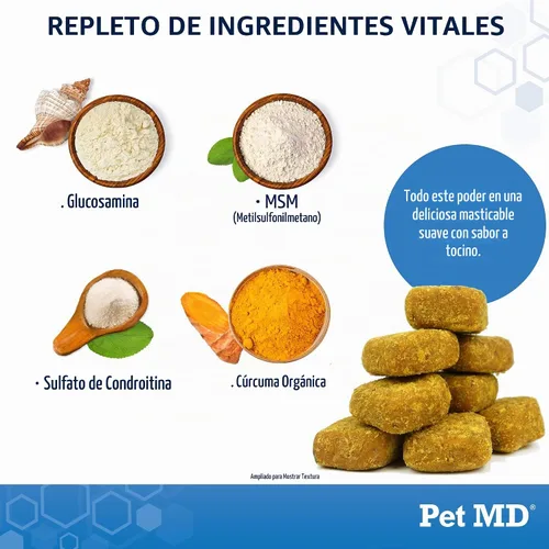 Vista 3 de Pet MD Glucosamina condroitina para perros - con MSM y cúrcuma - 120ct