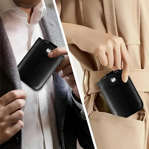 Vista 6 de Adorila Paquete de 2 carteras minimalistas delgadas, soporte de cuero extraíble para tarjetas de crédito, cartera pequeña oculta para hombres