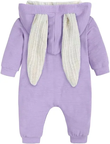 Vista 2 de AGQT Disfraz de conejo para bebé, de una pieza, con orejas de conejo 3D, disfraz de Halloween, talla 0-24 meses