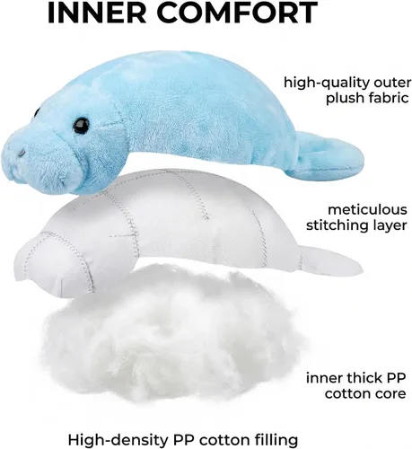 Vista 4 de Manatee - Peluche de Manatí azul de 7 pulgadas, animal de peluche realista suave y realista, colección de regalo de animal de manatí marino