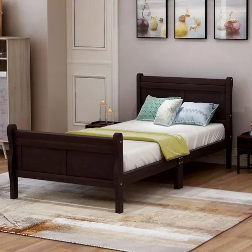 Vista 3 de Harper & Bright Designs Base de cama individual de madera maciza para niños, marco de cama de plataforma individual con cabecero, estribo, soporte