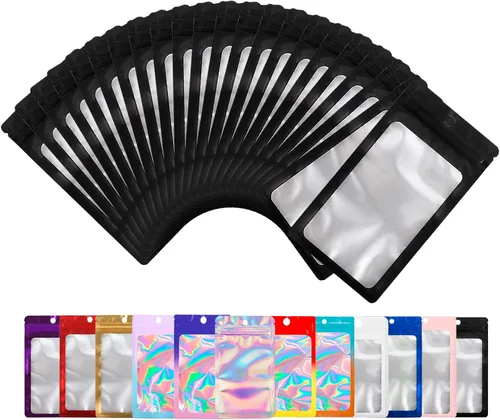 Vista 10 de Paquete de 100 bolsas de Mylar con ventana transparente, bolsas de almacenamiento de alimentos, a prueba de olores, embalaje de mano resistente a
