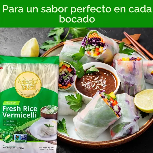 Vista 4 de Four Elephants Vermicelli de arroz prémium verificado sin OMG (paquete de 3) 14 onzas