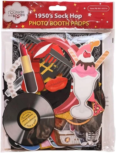 Vista 8 de Accesorios para cabina de fotos de los años 50, kit de 41 piezas para cabina de fotos con letrero de 8 x 10 pulgadas, 60 almohadillas adhesivas, 45