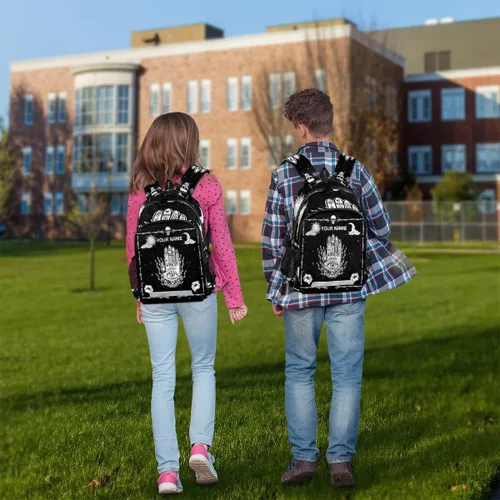 Vista 7 de FZDXZJJ Custom Name Backpack for Boys Girls Teens Space Skull Personalized 16 Inch Kids Backpack Galaxy Moon Middle Schoolbag Primary Elementary