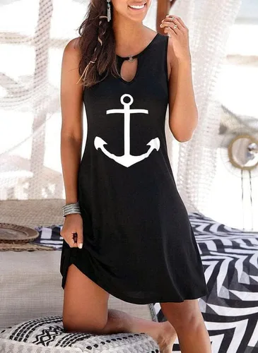 Vista 3 de Vestido de ancla para mujer, vestido de verano para playa, sin mangas, con huecos, longitud hasta la rodilla, vestido corto casual sin mangas