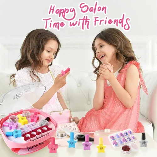 Vista 3 de Juego de esmaltes de uñas para niñas, juguetes para niñas de 5, 6, 7, 8, 9, 10, kit de cuidado de uñas con esmalte de uñas, secador de uñas, uñas