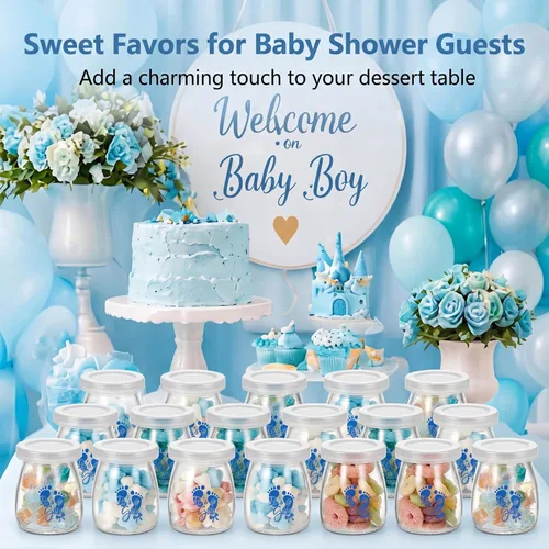 Vista 4 de Tanlade 1 pieza de recuerdos de baby shower para invitados, mini botellas de leche de vidrio con tapas, regalos de fiesta de baby shower