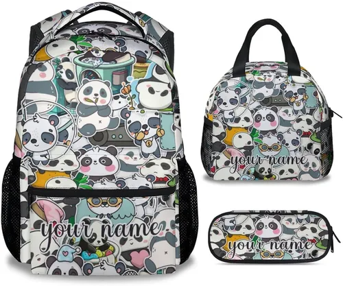 Vista 12 de Mochila Panda para niñas y niños, mochilas negras de 16 pulgadas para la escuela, bonita bolsa ligera y duradera para niños