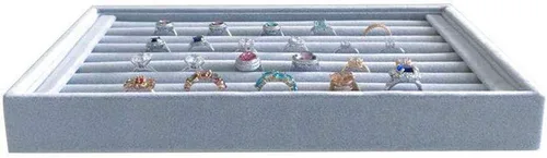 Vista 3 de Svea Display Bandeja organizadora de anillos de terciopelo gris, ideal para cajones de espacios pequeños, práctica, apilable, de grado premium
