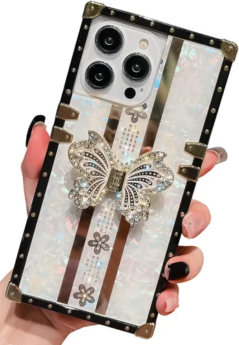 Vista 26 de Funda Rectangular de Lujo Femenina Compatible con iPhone 16 Pro Max Diseñada con Soporte de Anillo de Diamante con Función de Atril