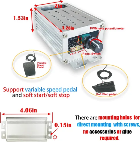 Vista 2 de Controlador de velocidad de motor CC con arranque suave/parada suave, velocidad variable, protección recuperable contra sobrecorriente, control